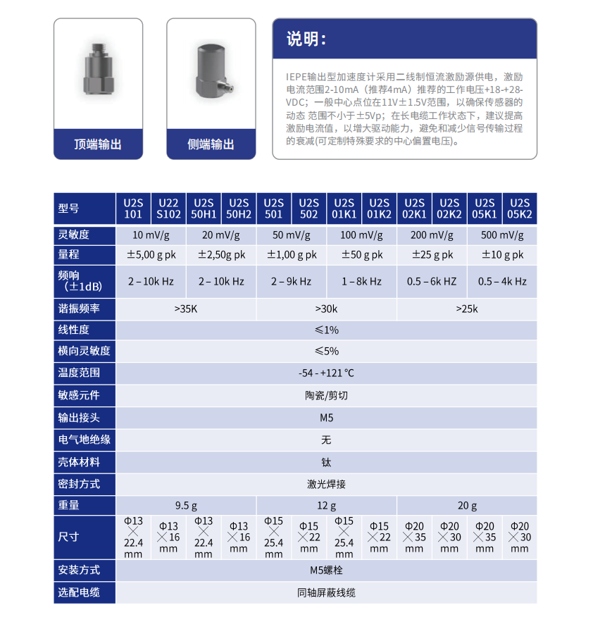 通用型IEPE单轴向加速度传感器