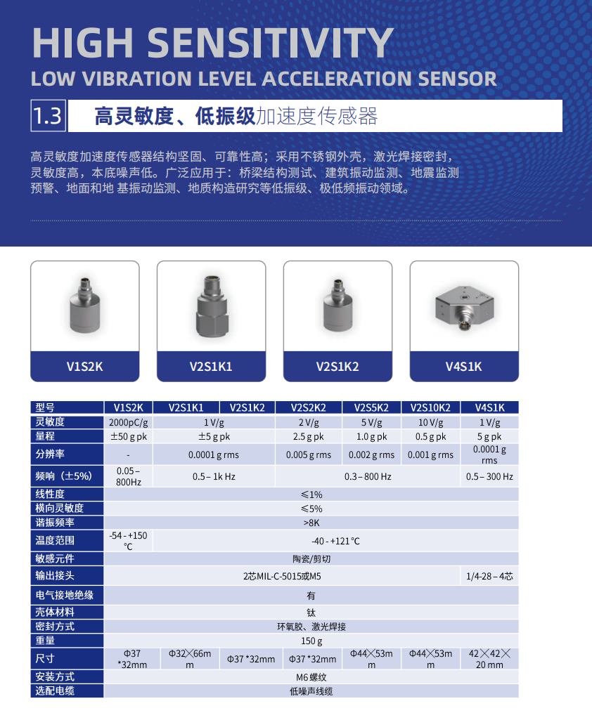 高灵敏度、低振级加速度传感器